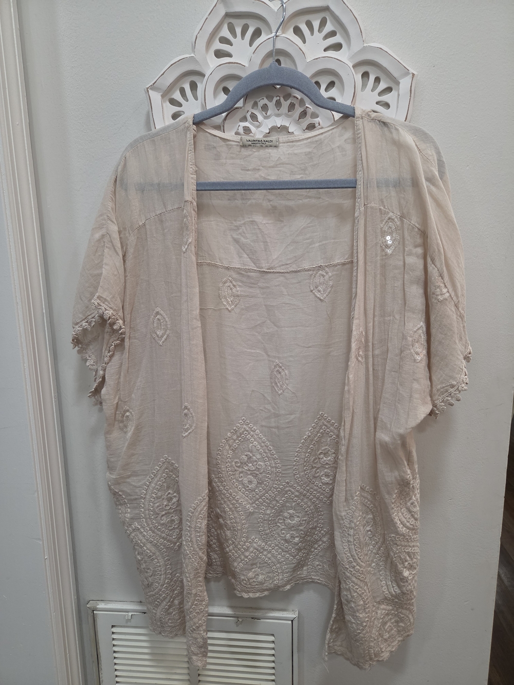 Boho Hippie Sequin Embroidered Women's Kimono Cardigan Tan